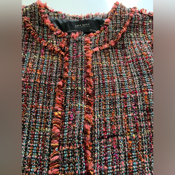 ZARA Tweed Jacket Cardigan Boucle Frayed Boucle M - Picture 5 of 11